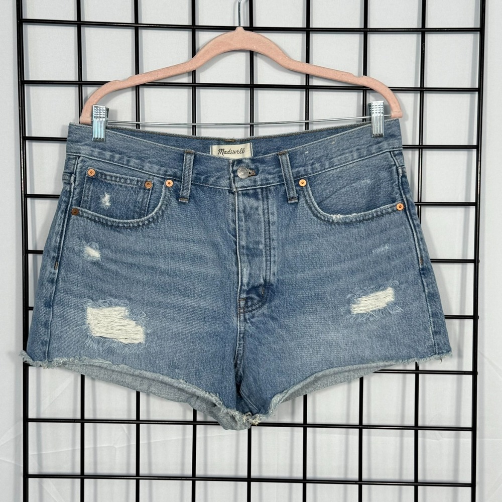 Madewell Relaxed Denim Shorts Womens 29 Blue‎ Cutoff MC641 Distressed High Waist